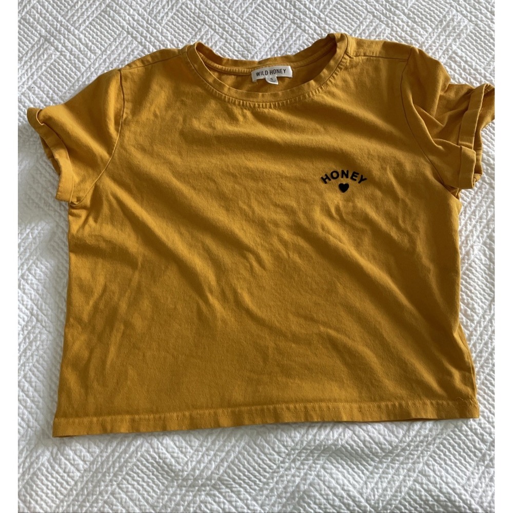 Wild Honey Women's T-shirt Small Yellow  Cap Sleeve 100% Cotton Crew Neck Heart